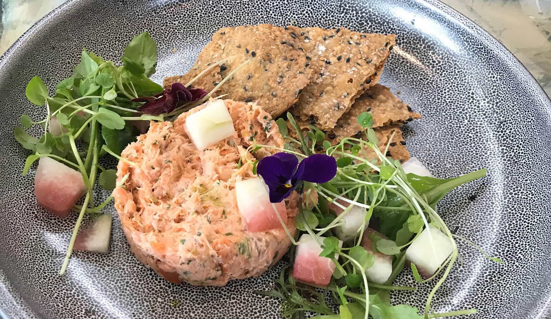 Plates of salmon rillette