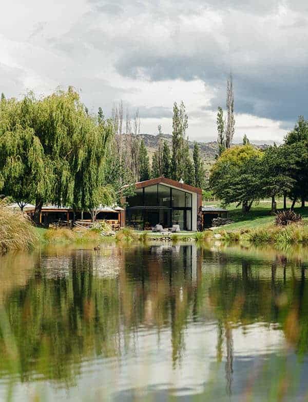 Lakefront exterior of the Cloudy Bay Shed tasting room in Central Otago