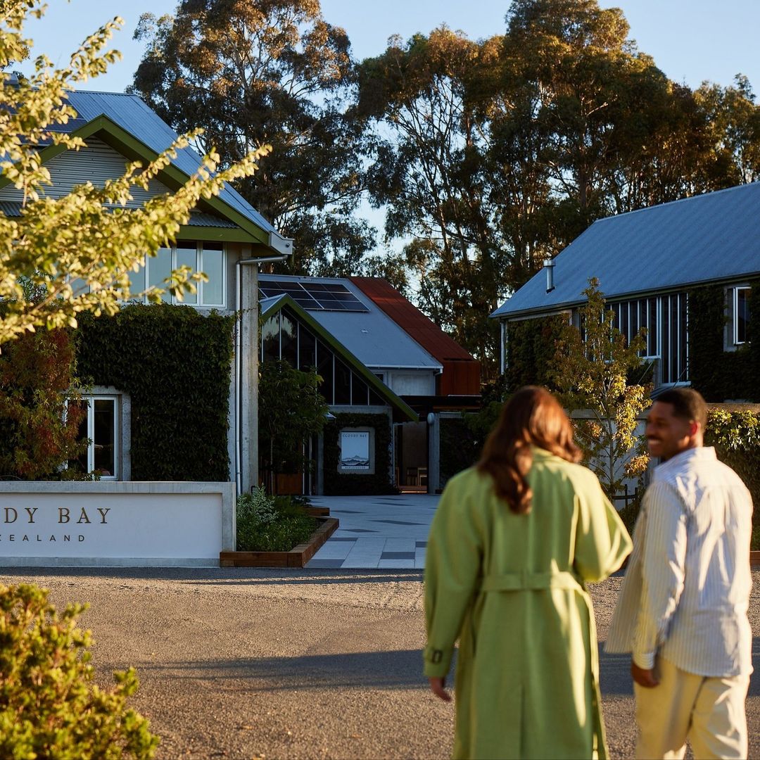 Two people visiting Cloudy Bay Marlborough Cellar Door