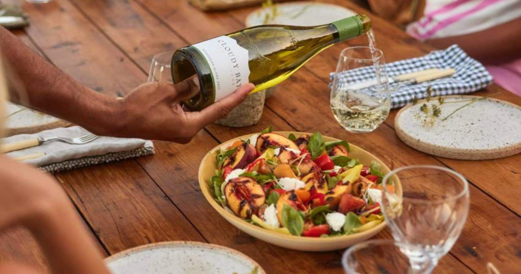 grilled peach and soft cheese salad