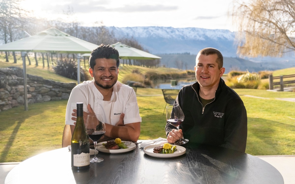 Chef Momo and Derek Beirnes, Central Otago Vineyard Manager, at The Shed.
