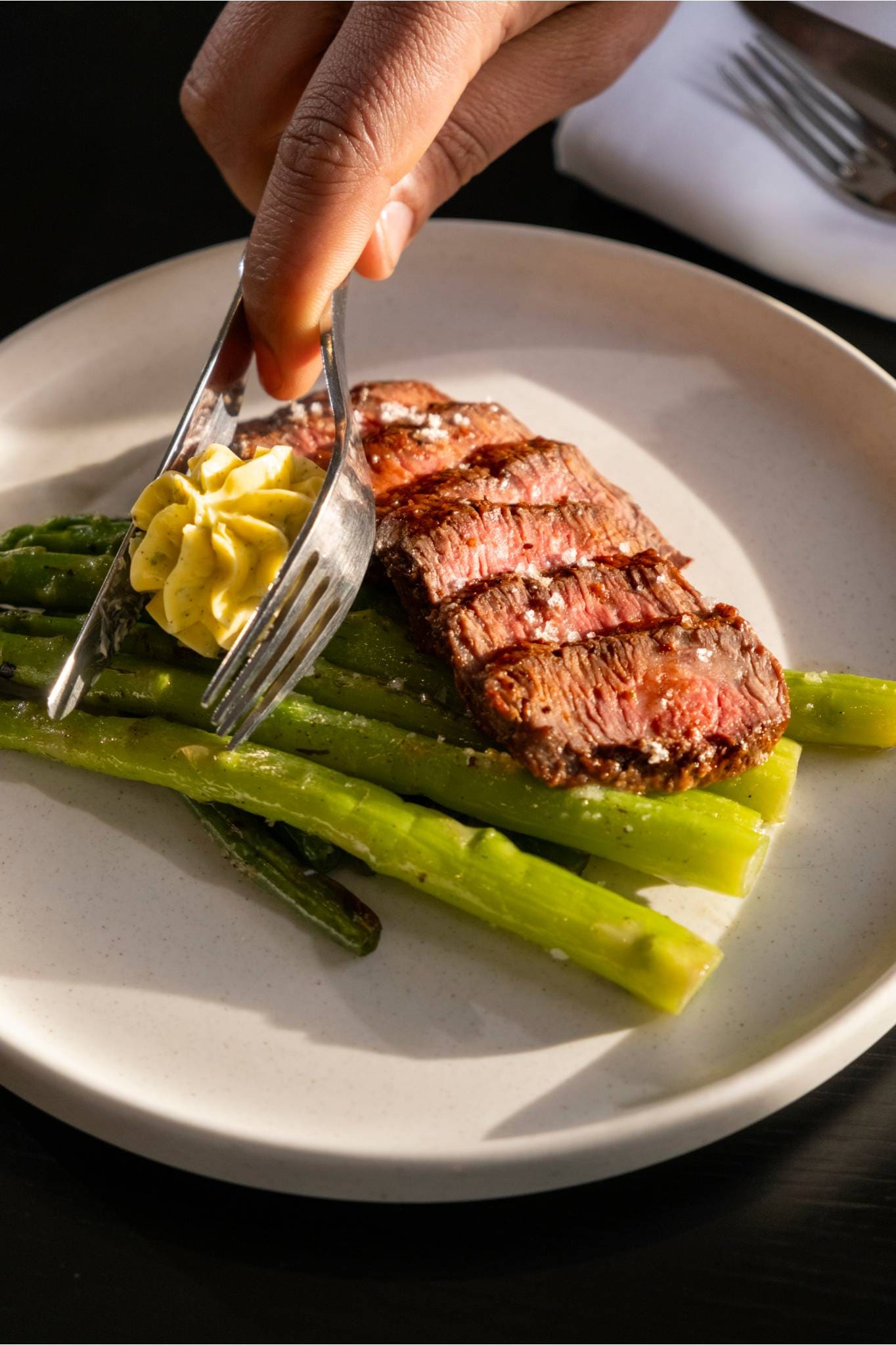  Marinated Steak, Asparagus & Heilala Vanilla Butter
