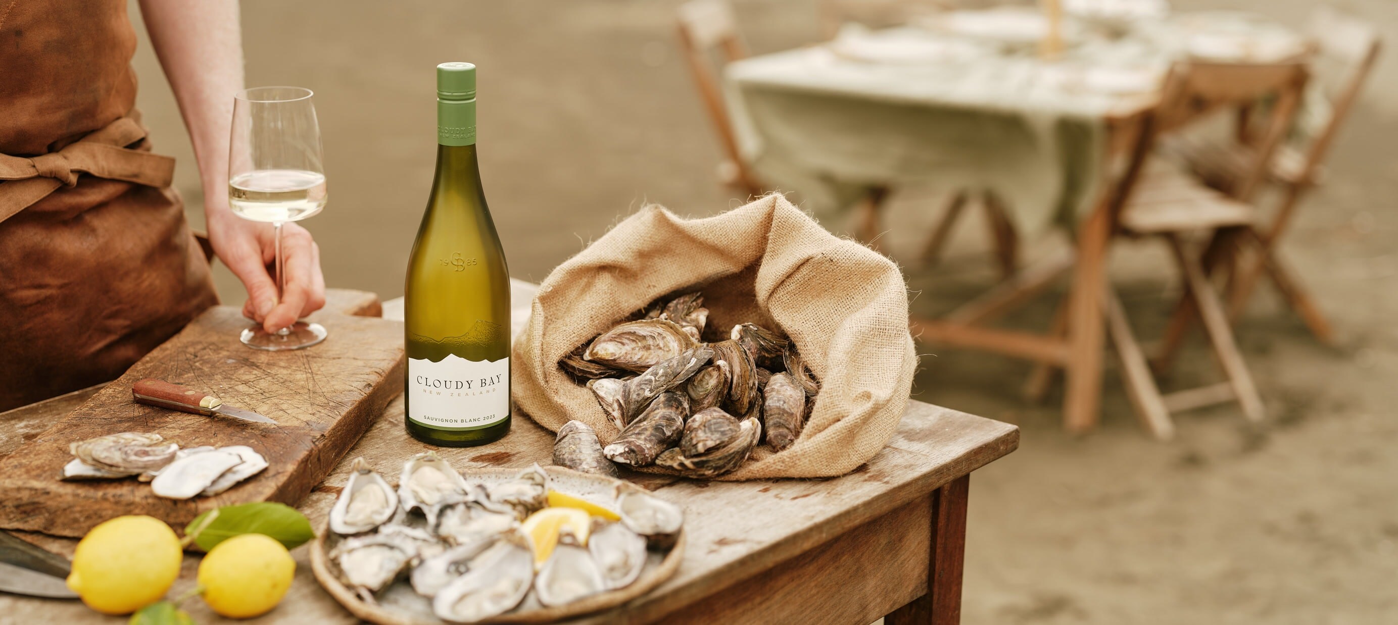wine and oysters at the beach