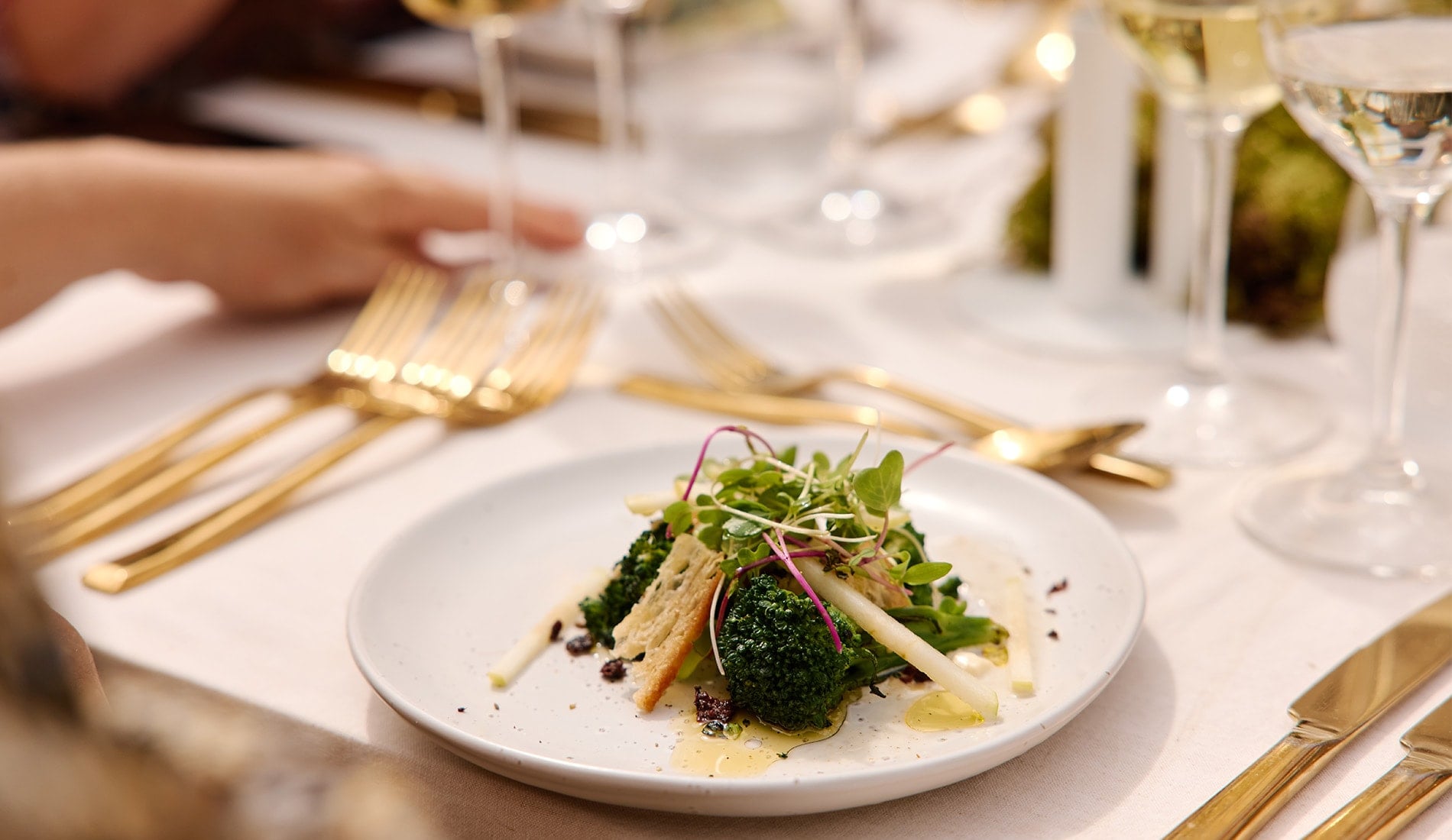 Burrata, Grilled Broccolini, Sesame Dukkha Dish