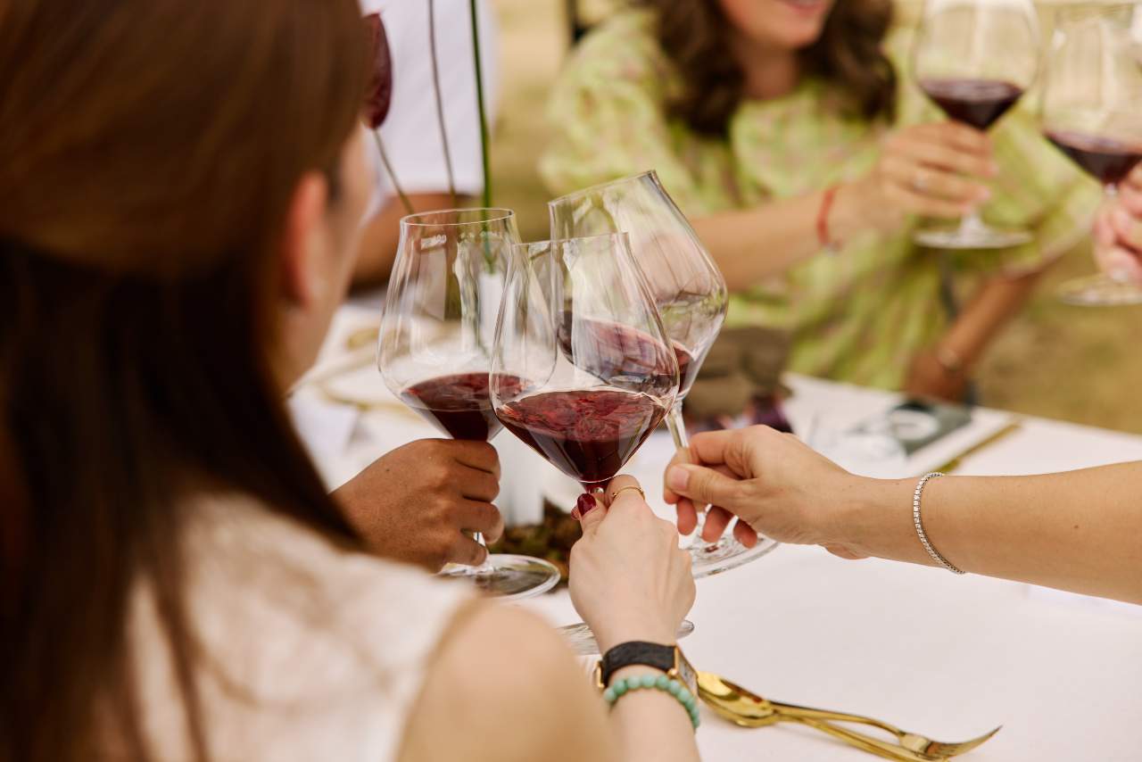 red wine glasses at table
