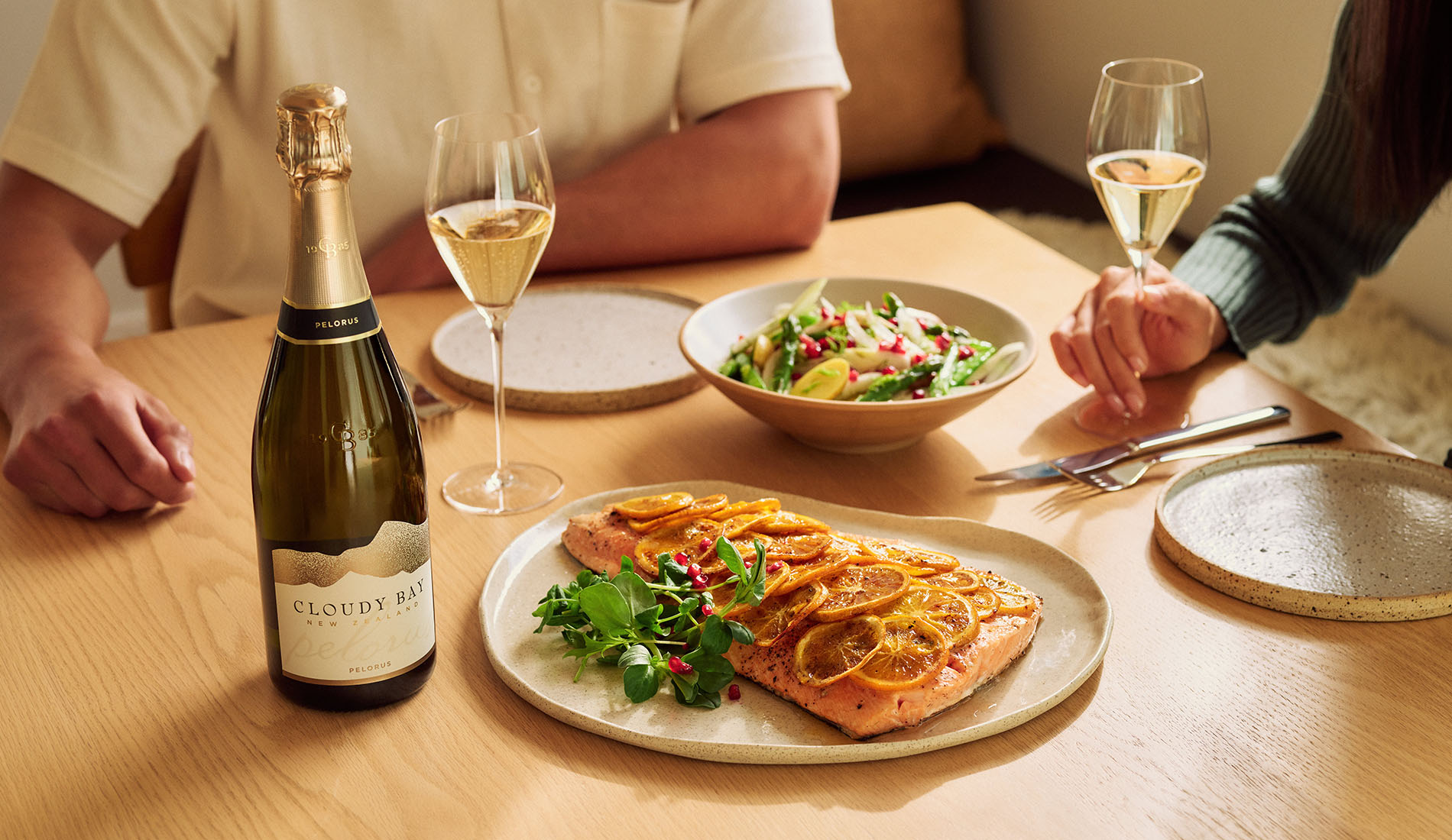 table-with-baked-salmon-salad-and-pelorus