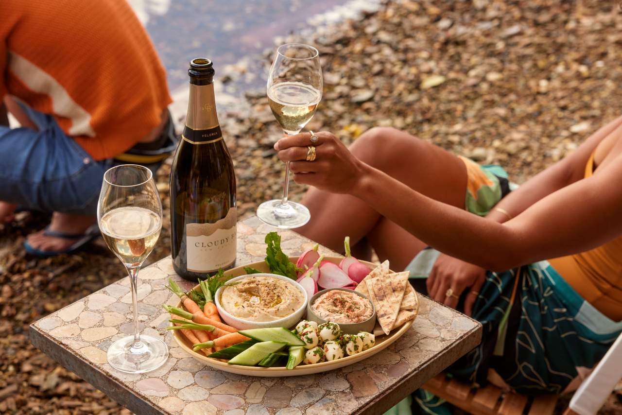 grazing platter with wine