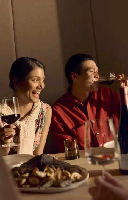 dinner with friends at table