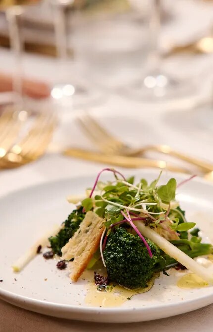 Burrata, Grilled Broccolini, Sesame Dukkha Dish