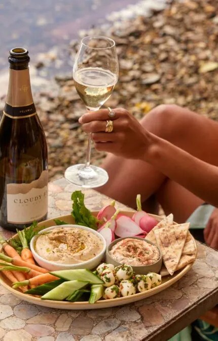 grazing platter with wine