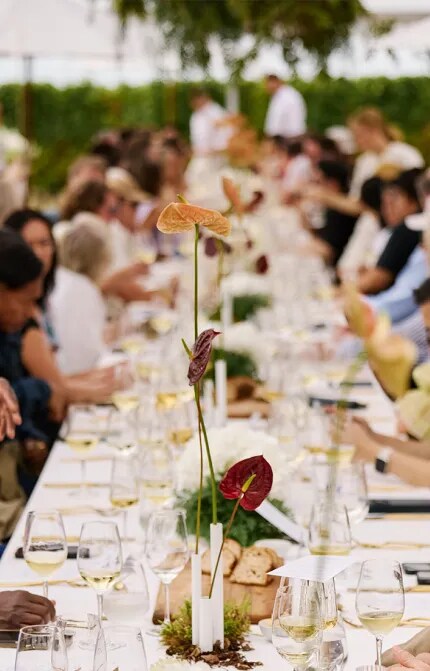People enjoying food at table